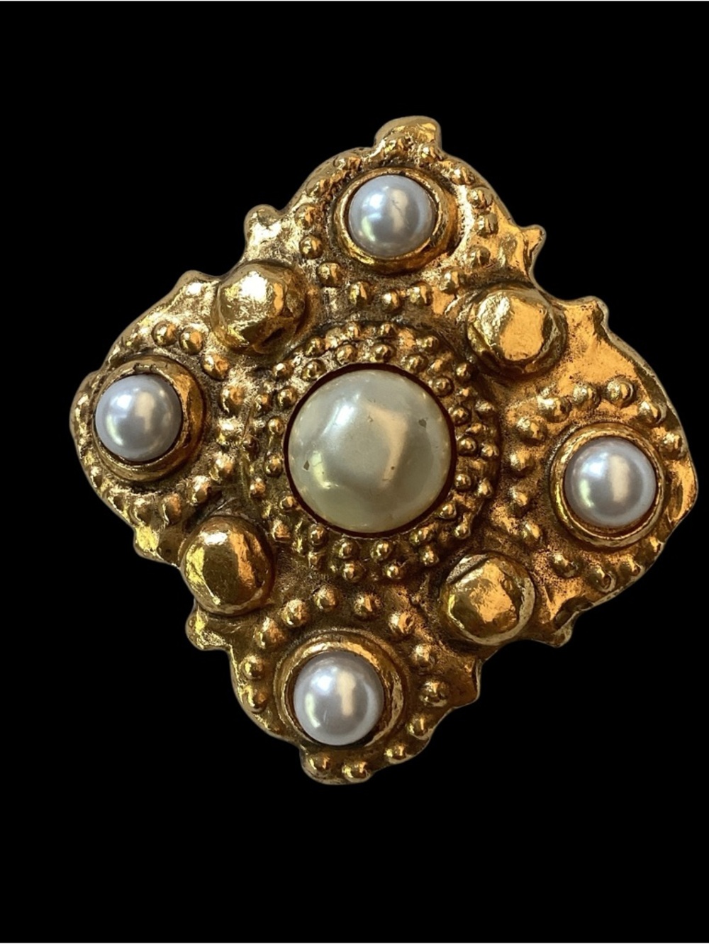 CHANEL 1984 Season 23 Pearl / Gold plated Cross Brooch